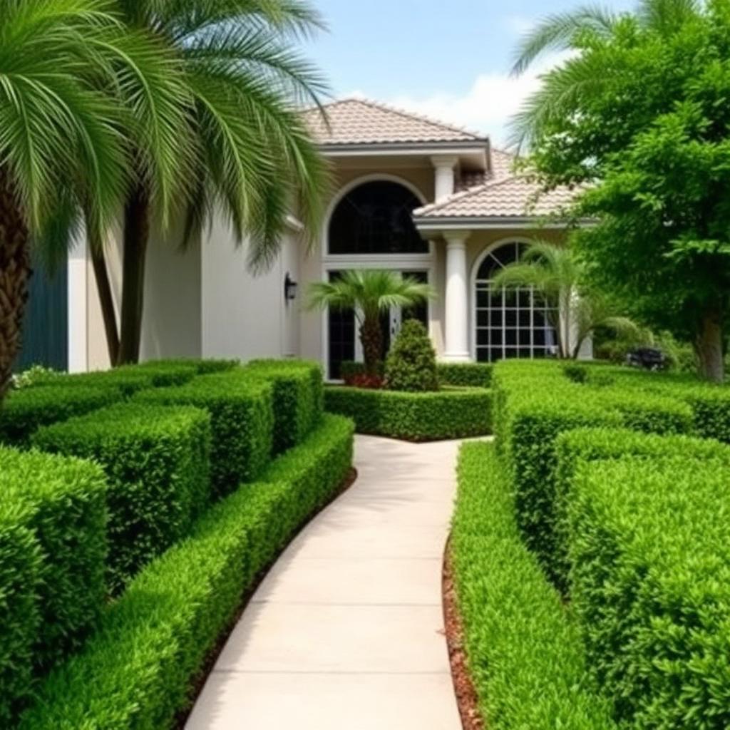Shaped hedges along a walkway in Merritt Island, FL